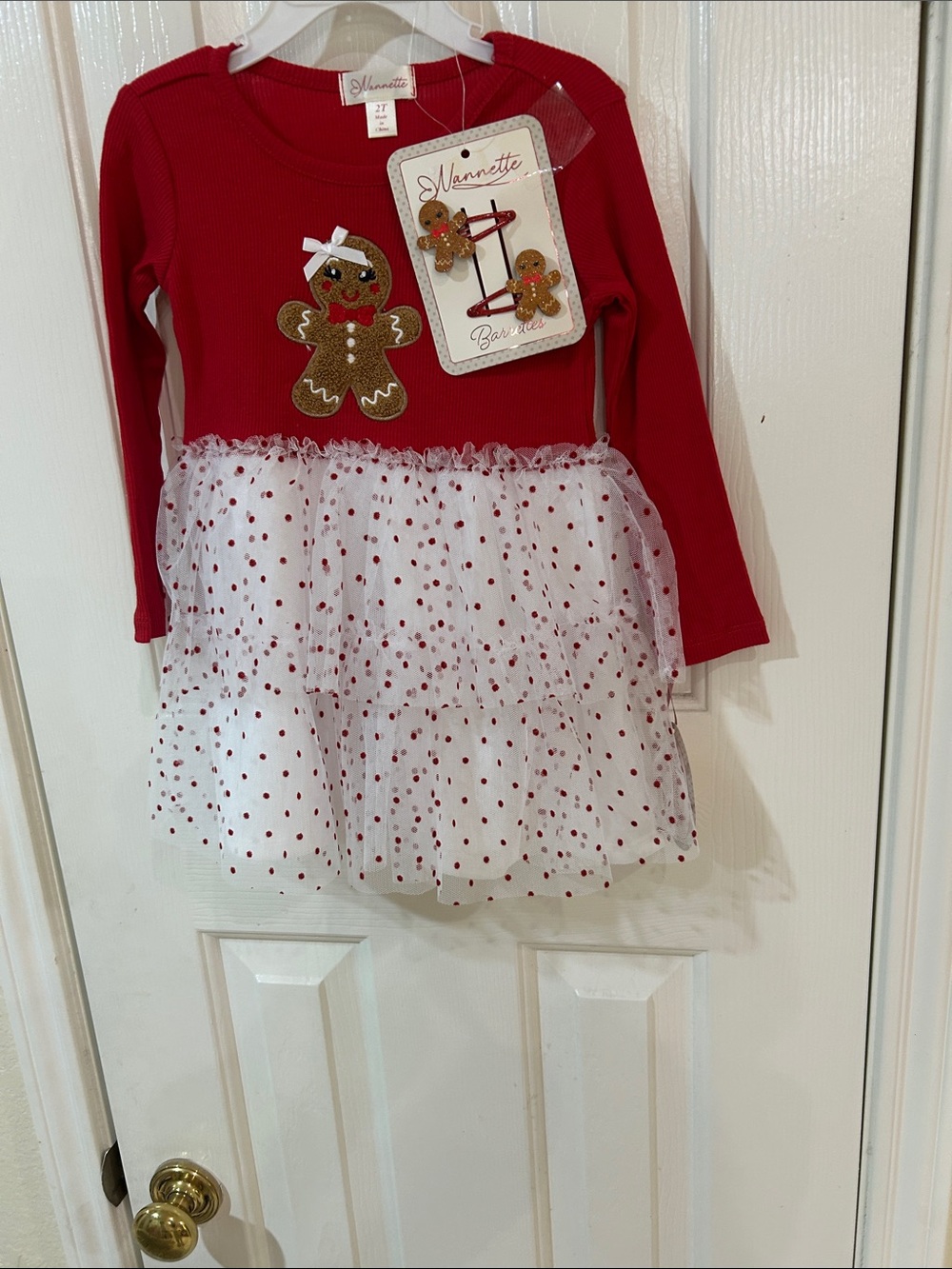 Nannette Red and White Gingerbread Tulle Holiday Dress